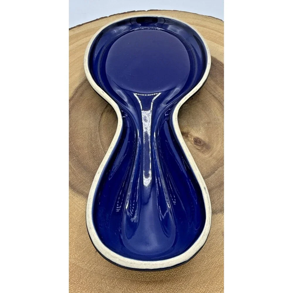 Le Creuset Blue Stoneware Enamel Spoon Rest/Holder, Royal Blue Kitchen Ware 9”